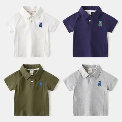 White Boys Polo Shirt with Blue Owl Embroidery 2024
