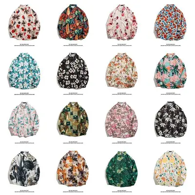 Hong Kong Style Floral Long Sleeve Coat for Men Women