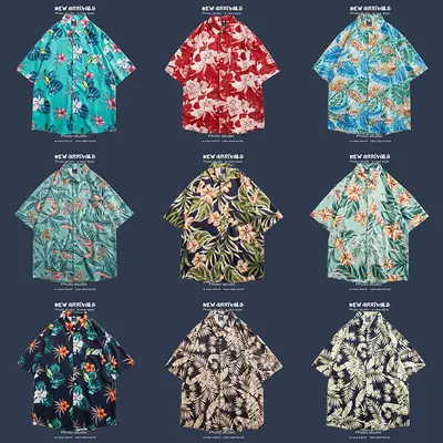 Short Sleeve Floral Shirt Set for Men Women Retro Korean Style