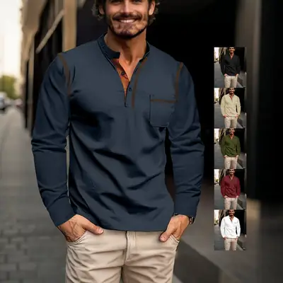 Men's White Long Sleeve Collar Polo Shirt