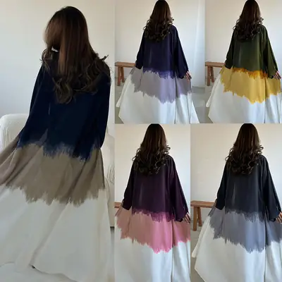 Cross-Border Tie-Dye Cape Abaya Dress Green Yellow White