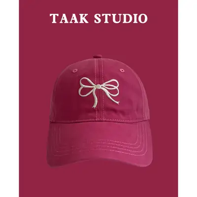 Bow Embroidered Women's Plum Baseball Cap