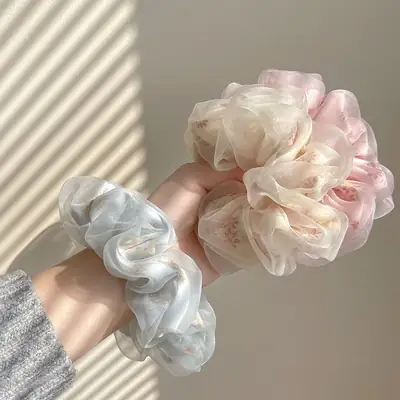 Mesh Hair Scrunchies Pink White Blue Large Size