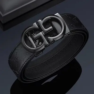Men's Gold Logo Belt with Genuine Leather Strap
