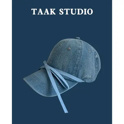 Women Washed Denim Bow Cap Spring Summer Sun Protection