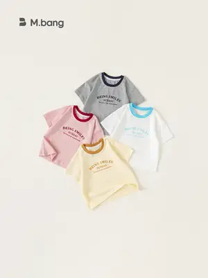 Girls Summer Color Block T-Shirt White Blue Round Neck