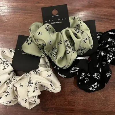 French Retro Floral Satin Hair Bands Green Black