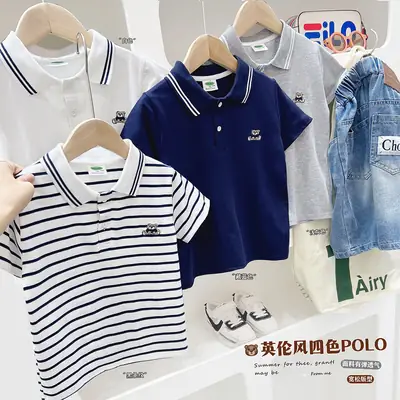 Boys Striped Polo T-Shirt 2025 Summer Loose Fit