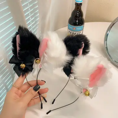 Plush Cat & Fox Hairbands with Gold Beads