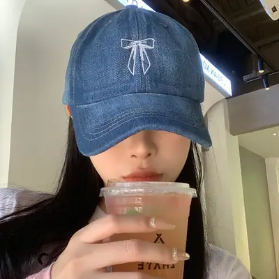 Women Denim Bowknot Baseball Cap 2024 Spring
