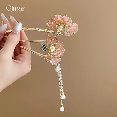Blue Pearl Flower Tassel Hairpin for Women