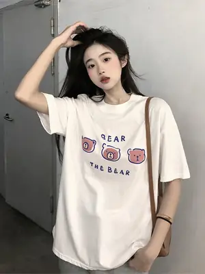 Summer new short sleeve t-shirt women's loose Korean style ins women's all-match cartoon printed inner half sleeve top