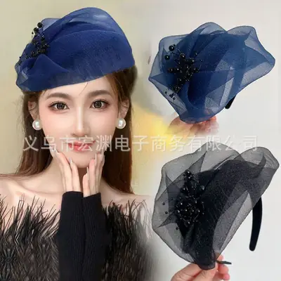 Purple Organza Hair Cover with Black Beads