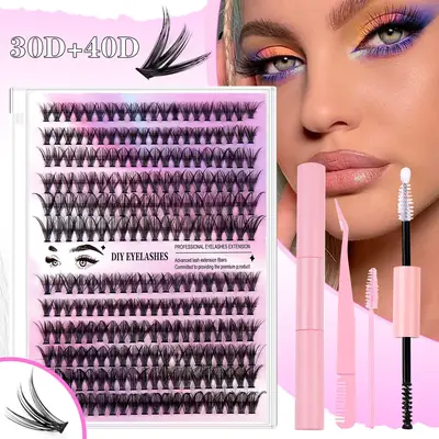 Pink False Eyelashes Set with 12 Rows & Hot Melt