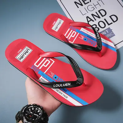 Men's Red Digital Print Flip Flops Summer Casual Slippers