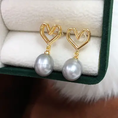 2024 Love Pearl Earrings Gold Heart Design