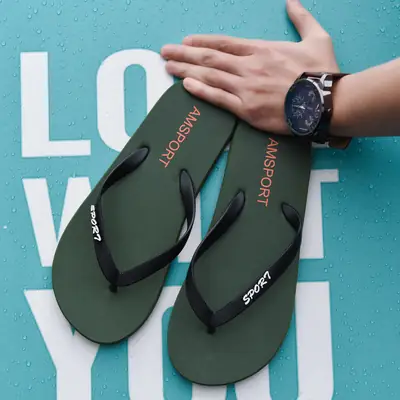 2024 Men Green PVC Flip Flops Beach Casual