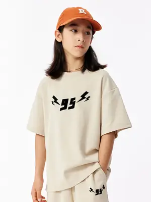Black Flocking Printed Short Sleeve T-Shirt for Girls Boys