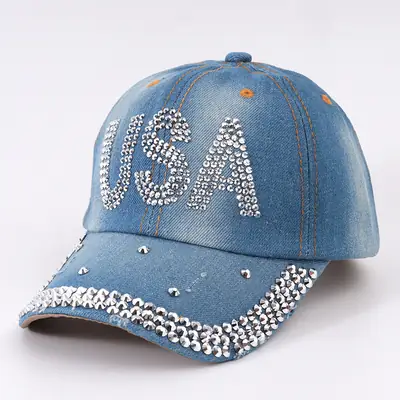 Men's Diamond USA Letter Baseball Cap with Metal Rivet