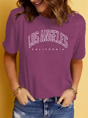 Women Los Angeles Printed T-Shirt White Casual Summer Wear