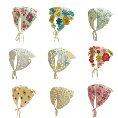 French Retro Knitted Floral Headscarf for Girls
