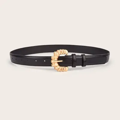 Black Gold Buckle Women's Belt for Fashion Accessories