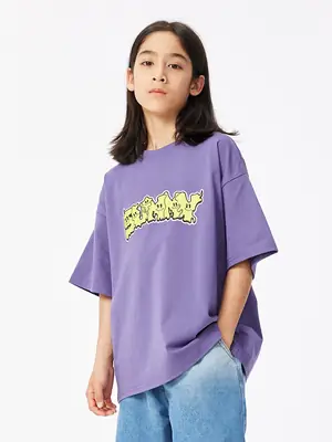 Purple Graphic T-Shirt for Girls Boys Summer Wear