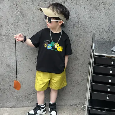 Boys Camping Short Sleeve T-Shirt Green Shorts Set