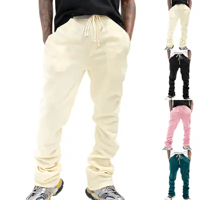 Heavy Drawstring Pants for Men Cream Slim Fit Casual Wear