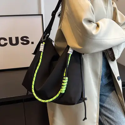 Women's Nylon Shoulder Messenger Bag Black Neon Strap