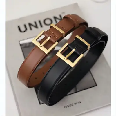 Women's Genuine Leather Belt with Gold Buckle