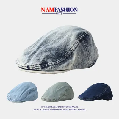 Men's Blue Denim Retro Forward Cap with Short Bristles
