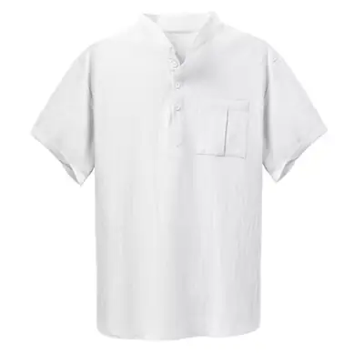 Men Cotton Short Sleeve Collar Shirt White