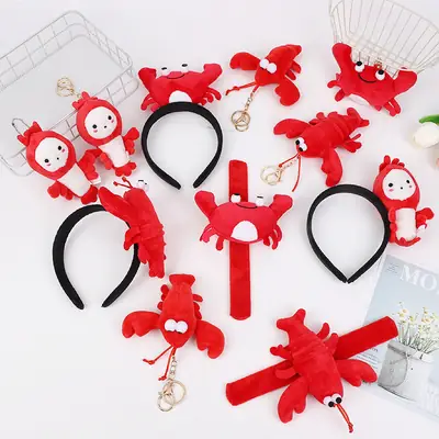 Red Cartoon Plush Hair Band with Crab Design