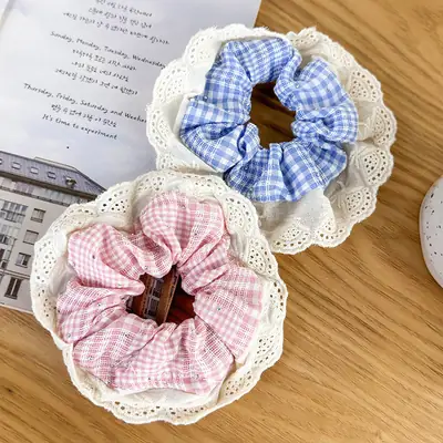 Sweet Girl Ballet Lace Hair Loop with Plaid Design