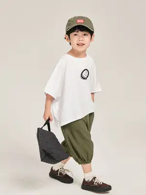 Kids Korean Style Cotton T-Shirt White Olive Green Set