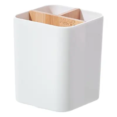Removable Bamboo & Wood Pen Holder 9x9x11cm White