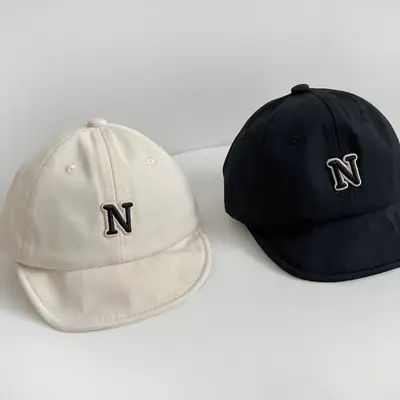Black Baby Cap with N Logo, Soft Brim, Spring Autumn
