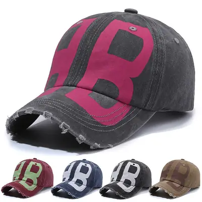 Unisex Distressed Letter Cap Pink Black