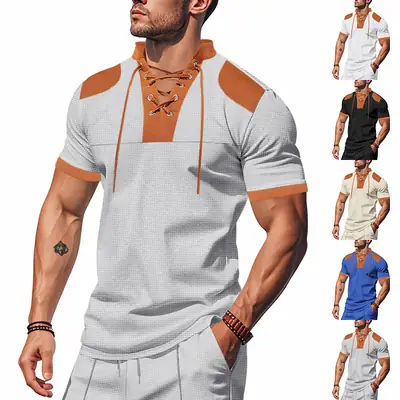 American Men's White Lace T-Shirt with Orange Shoulder Pads