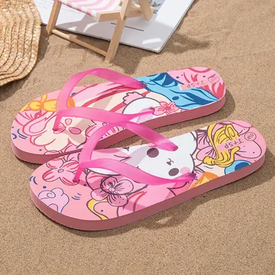 Women's Cartoon Print Beach Flip Flops Pink Blue