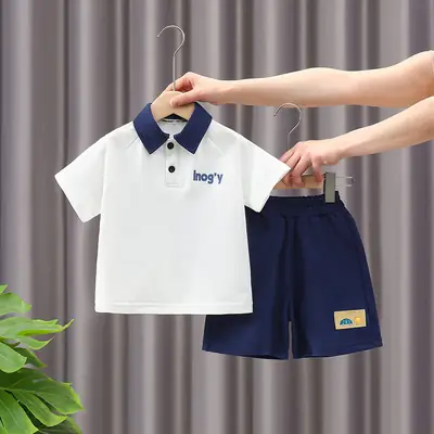 Boys 2-Piece Short Sleeve Polo Suit Navy White 2025