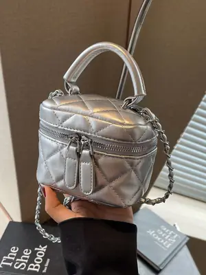 Silver Quilted Chain Shoulder Bag for Women 2024