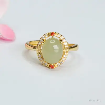 Guan Yu Jade Ring Clear Water Gold Plated