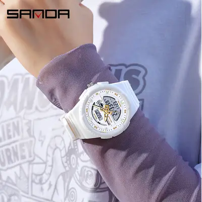 Sanda Waterproof Men's Dual Display Sports Watch Black
