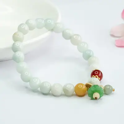 Natural Jade Lotus Bracelet with Colorful Accents