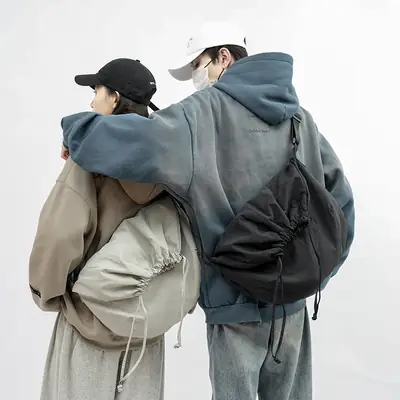 Women's Drawstring Shoulder Bag Solid Color Retro Tote
