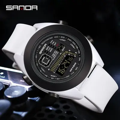 Sanda Multifunctional Sports Watch for Men Women White Silicone Waterproof