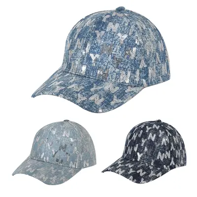 Denim Sequin Baseball Cap with Letter Pattern