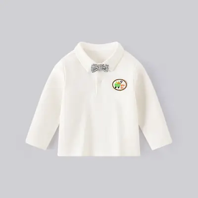 White Embroidered Boys Flap Pocket Shirt for School